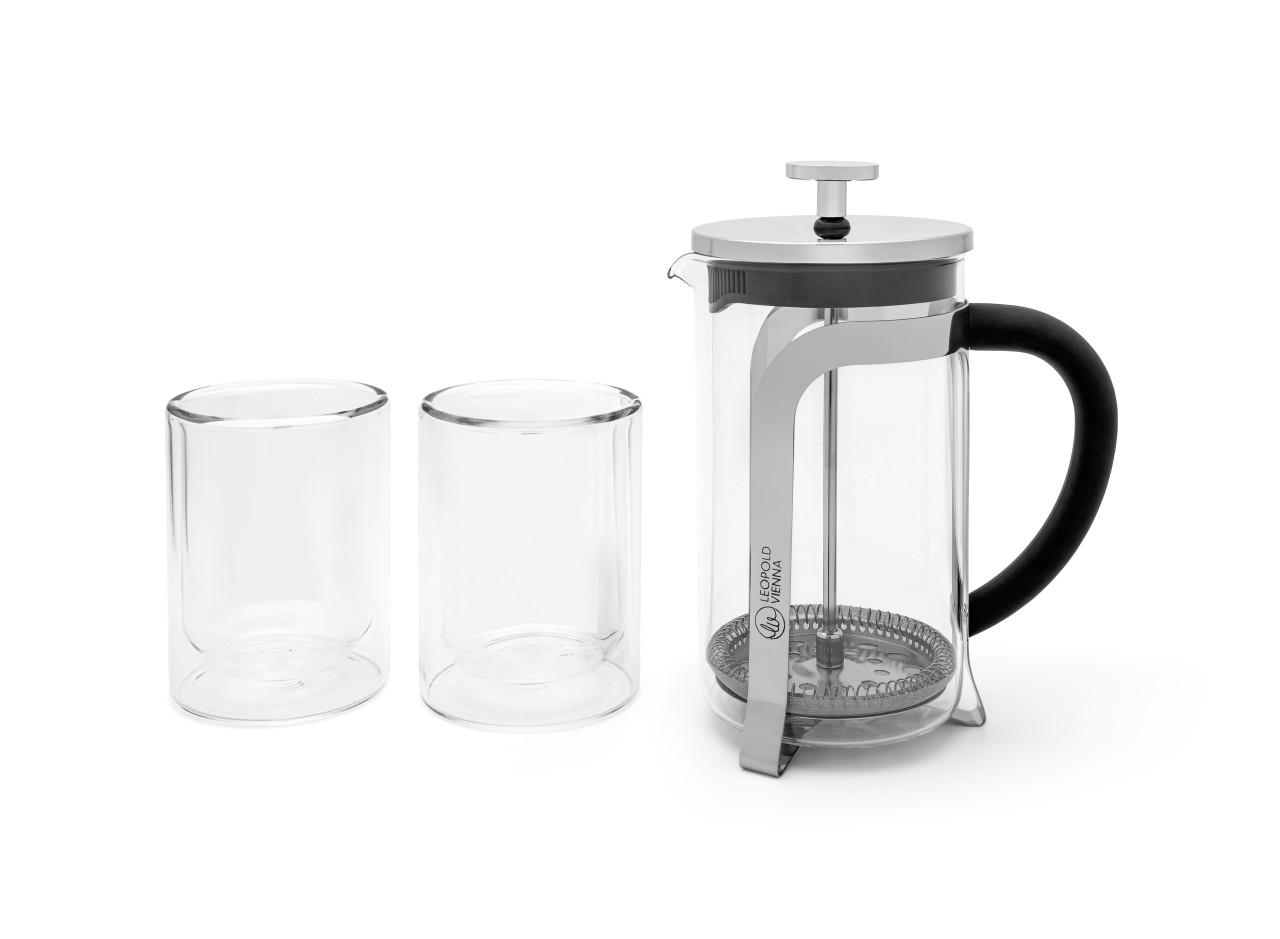 French Press Shiny 600ml + 2 sklenice na kávu